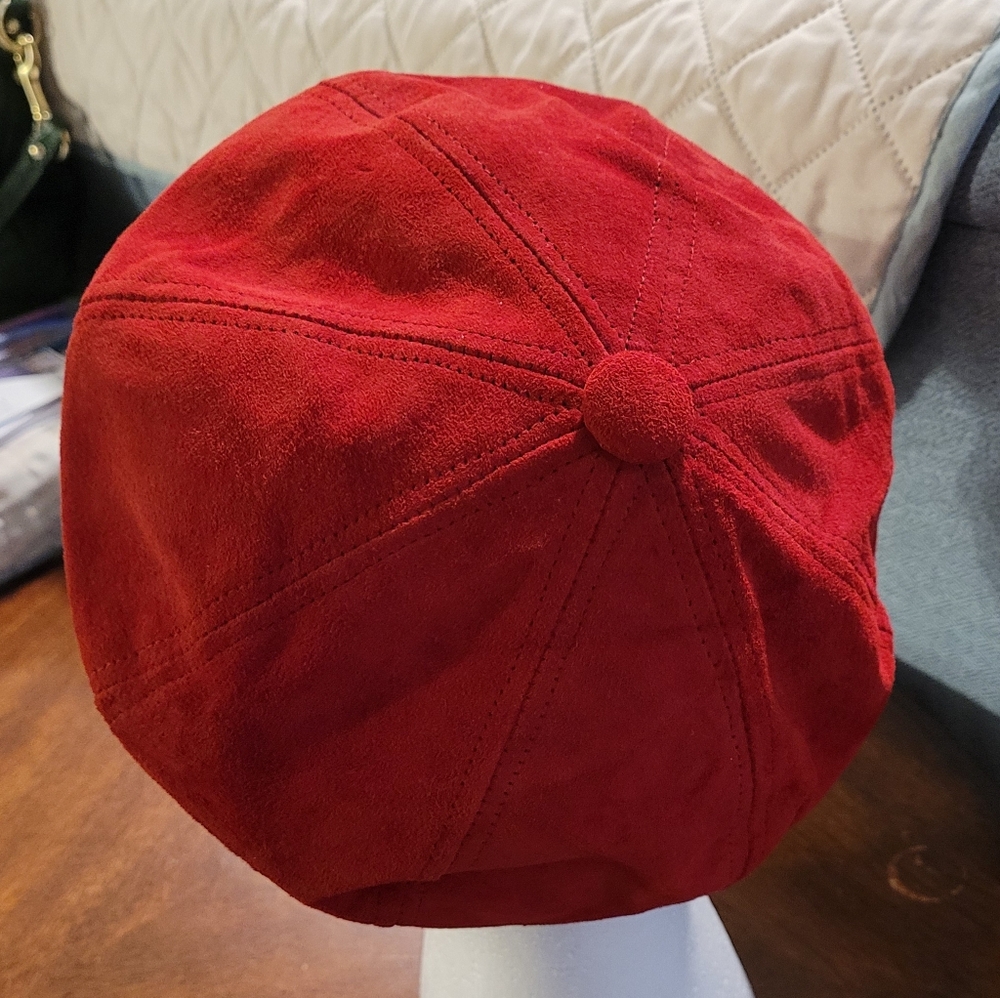 Newsboy Bakerboy Gatsby Cap Red Suede Medium - Picture 8 of 12
